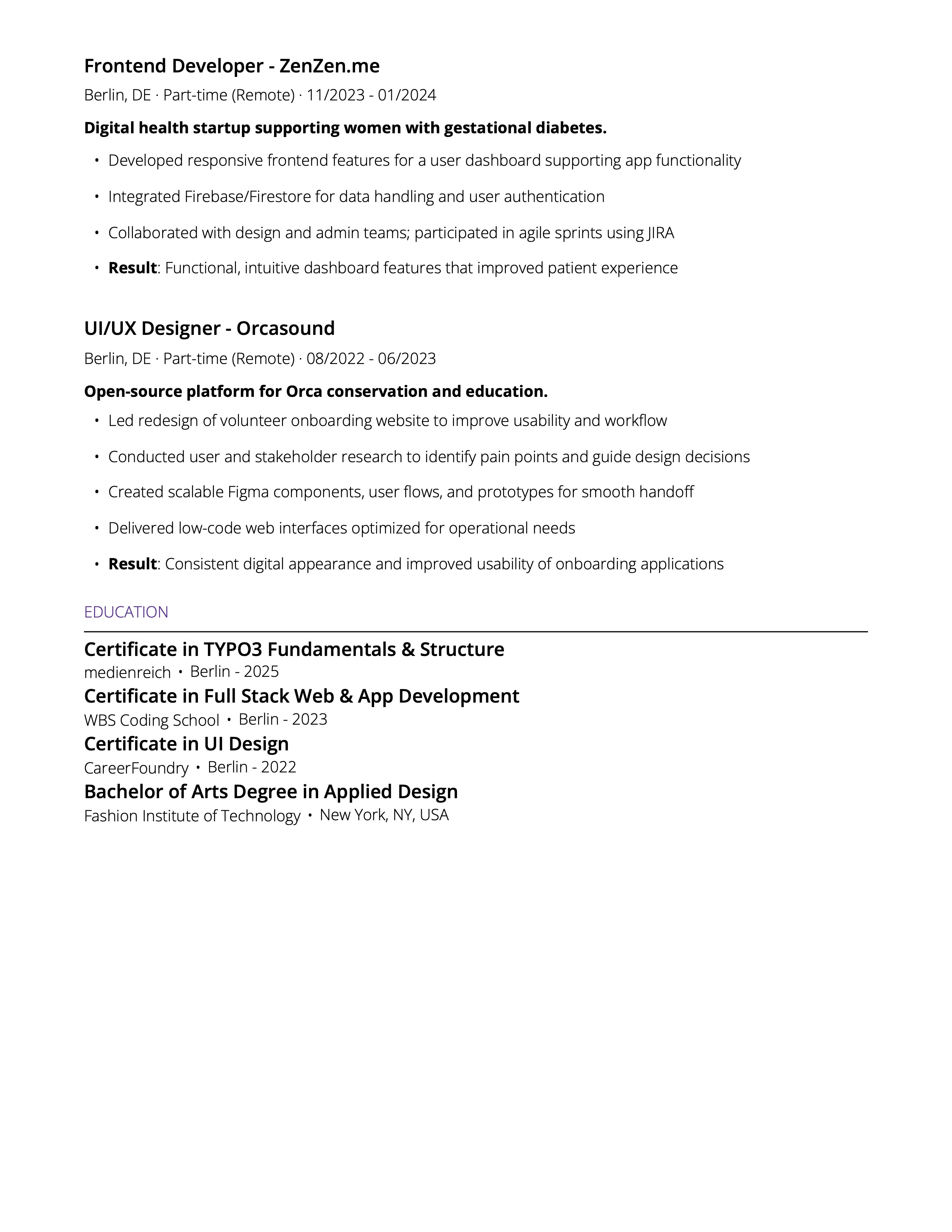 Resume page 2